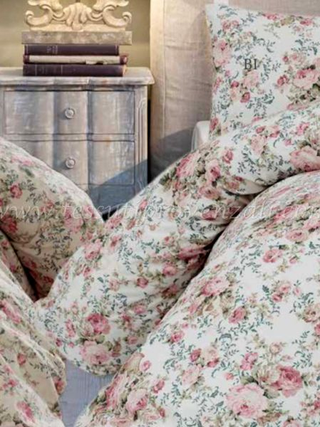 Parure copripiumino matrimoniale con federe serie "Marella queen roses" Blanc Mariclò – variante bianco –